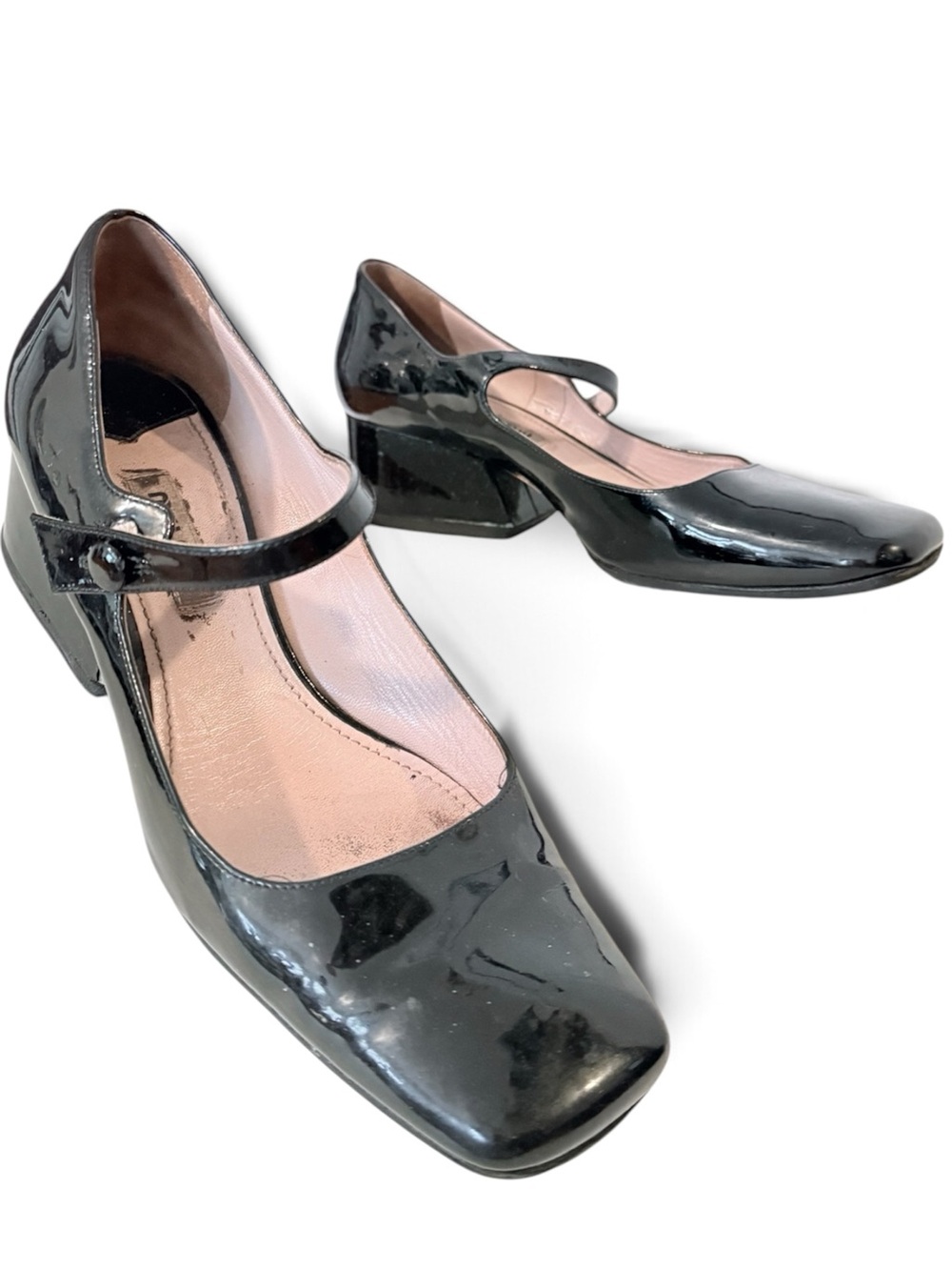 Miu Miu Vintage Black Patent Mary Jane Heels Square Toe Size 36.5